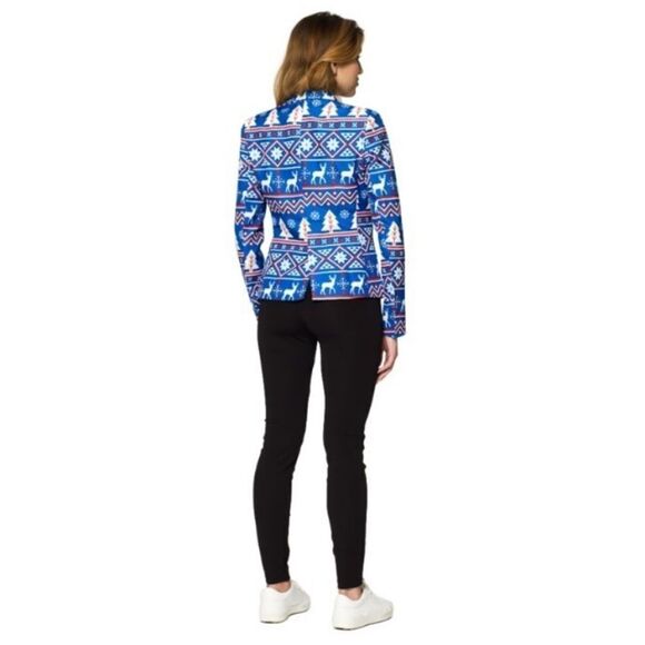New with Tags Suitmeister Women’s Christmas Nordic Blue Printed Blazer Large - Picture 2 of 16